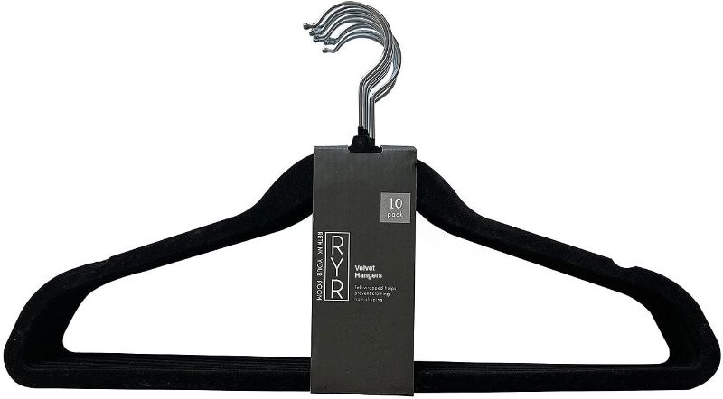 Photo 1 of 10 Pack Velvet Coated Hangers - Non-Slip, Space-Saving, and Durable Closet Organizers - Black