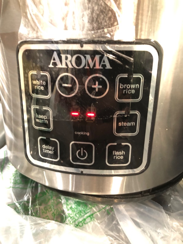 Photo 2 of **SEE NOTES AROMA® Digital Rice Cooker, 4-Cup (Uncooked) / 8-Cup (Cooked), Steamer, Multicooker, Slow Cooker, Oatmeal Cooker, Auto Keep Warm, 2 Qt, Stainless Steel Exterior Pro 4 Cup Uncooked Black Cooker