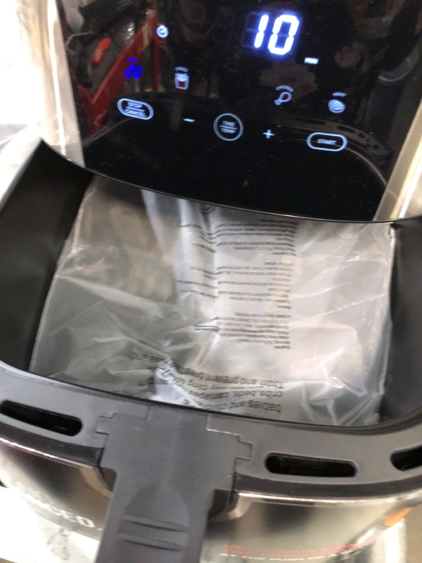 Photo 1 of **FOR PARTS Chefman TurboFry® Touch Air Fryer, XL 8-Qt Family Size, One-Touch Digital Control Presets, French Fries, Chicken, Meat, Fish, Nonstick Dishwasher-Safe Parts, Automatic Shutoff, Stainless Steel