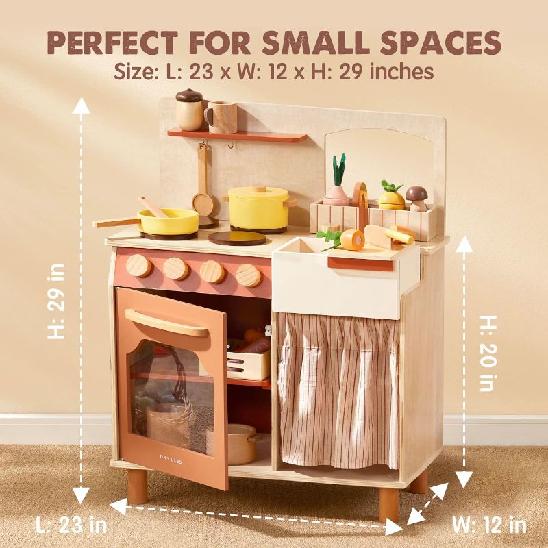Photo 4 of (READ FULL POST)  Tiny Land Play Kitchen Set, Toddler Kitchen with Cutting Food Set, Wooden Kitchen Sets for Kids, Farm Style Kitchen Playset, Best Gift for Girls and Boys