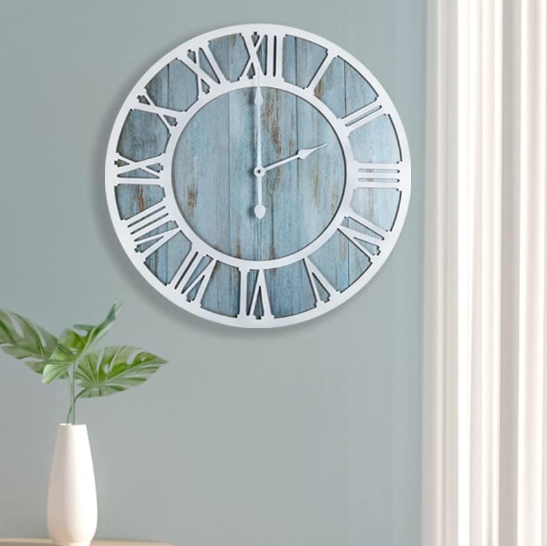 Photo 1 of 1st owned Wall Clock for Home Decor - 16 Inch Blue Wood Wall Clocks Battery Operated Nearly Silent Little Ticking Simple Minimalist Roman Numbers Clock Decorative for Bedrrom 40CM Blue