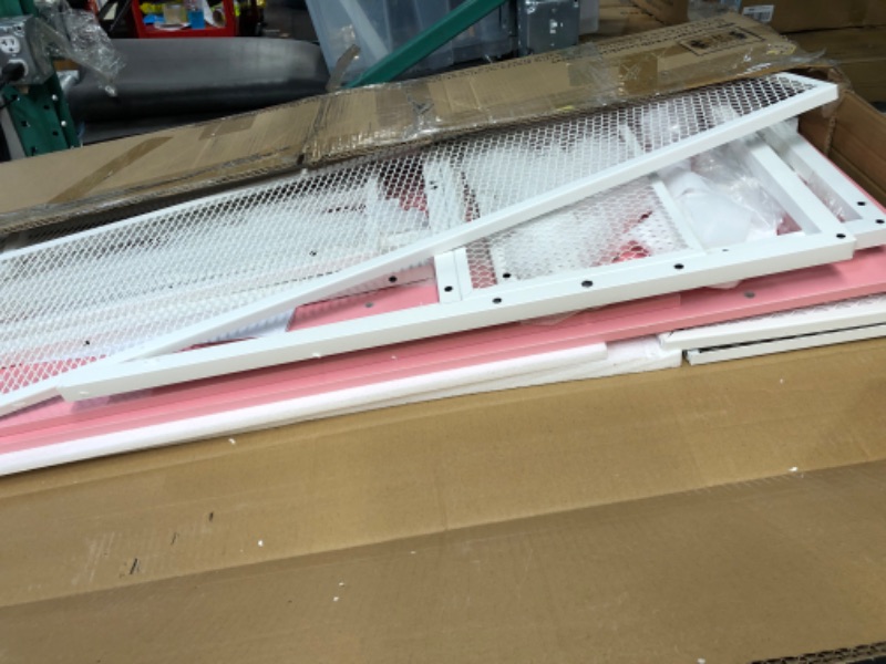 Photo 1 of Unikito Reversible L Shaped Desk with Power Outlets and Smart LED Light, 55 Inch Computer Office Desk, Unique Grid Design, Corner Writing Gaming Table with Monitor Stand and Storage Shelf, Pink L Shaped Desk Pink