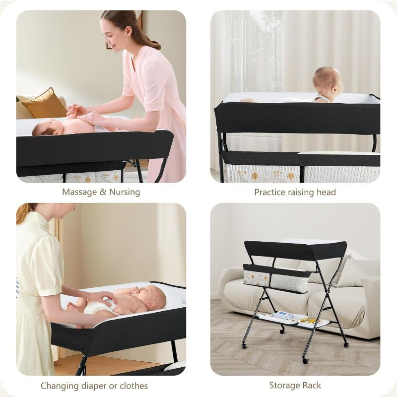 Photo 4 of (READ FULL POST) TODEFULL Portable Baby Changing Table, Diaper Changing Station for Baby with Storage Rack & Shelf, Nursery Diaper Organizer Table for Newborn Infant, Adjustable Height, Black