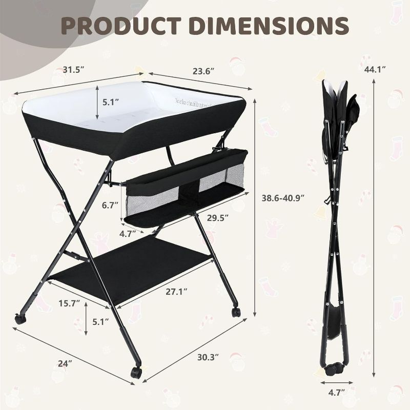 Photo 3 of (READ FULL POST) TODEFULL Portable Baby Changing Table, Diaper Changing Station for Baby with Storage Rack & Shelf, Nursery Diaper Organizer Table for Newborn Infant, Adjustable Height, Black