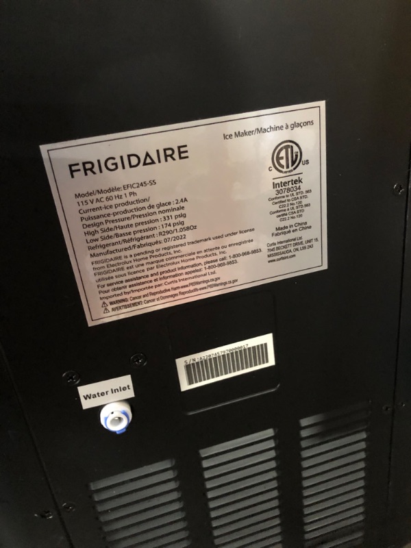 Photo 5 of [FOR PARTS, READ NOTES] NONREFUNDABLE
Frigidaire EFIC245-SS EFIC245 3-in-1 Countertop Crunchy Chewable Nugget Style Dual Ice Crusher and Cube Maker, Makes 33 Pounds in 24 Hours, 2 Sizes, with Water Dispenser and Line-in, Stainless Steel