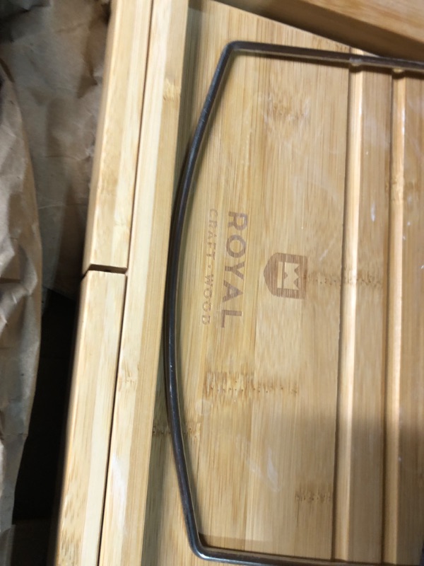 Photo 1 of **USED, SLIGHTLY DIRTY** ROYAL CRAFT WOOD Luxury Bathtub Caddy Tray, One or Two Person Bath and Bed Tray, Bonus Free Soap Holder (Natural Bamboo Color) 