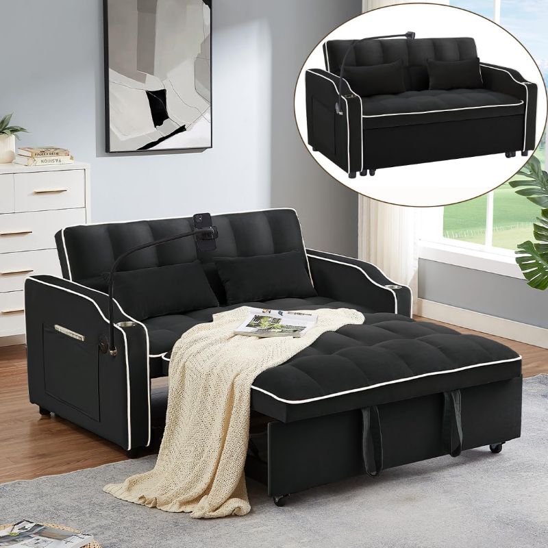 Photo 1 of **NO A FULL SOFA ONLY 1 BOX OUT OF SET** 3 in 1 Convertible Sofa Bed 55'' Velvet Comfy Loveseat Sleeper Sofa Couch With Cup Holders,