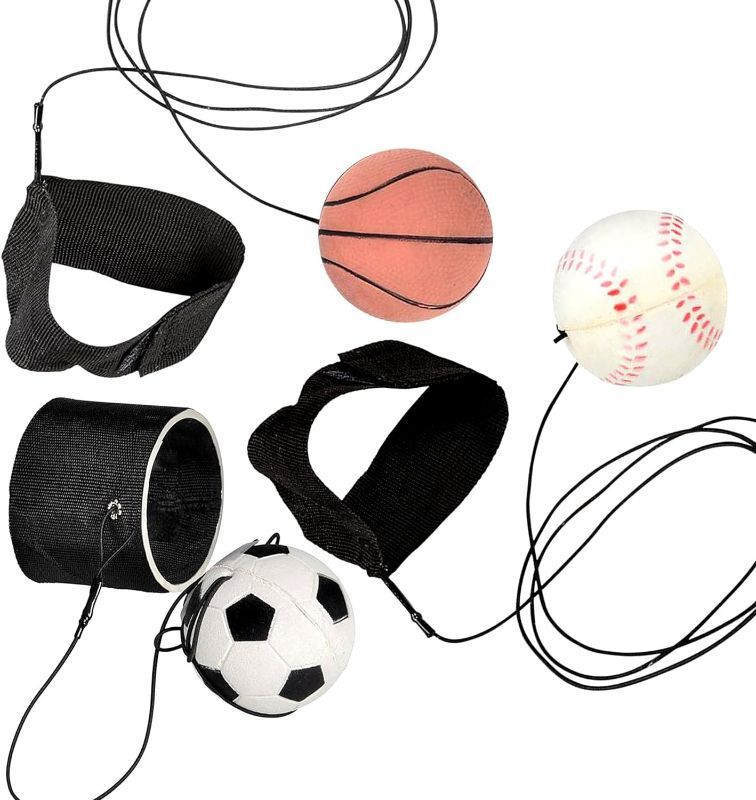 Photo 1 of  **STOCK PHOTO FOR REF - COLORS MAY VARY**
2.25 Inch Sports Wrist Balls - Set of 3 - Includes Basketball, Baseball, and Soccer Ball Wristband Toys