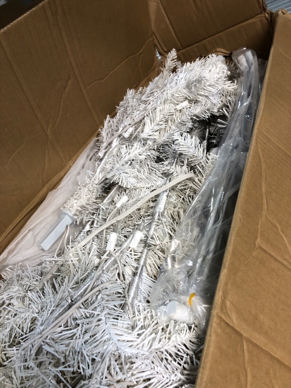 Photo 3 of **VERY USED** National Tree Company Pre-Lit Artificial Slim Christmas Tree, White, North Valley Spruce, White Lights, Includes Stand, 7.5ft