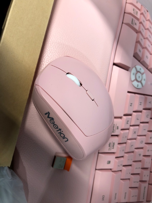 Photo 3 of MEETION Ergonomic Wireless Keyboard and Mouse, Ergo Keyboard with Vertical Mouse, Split Keyboard  Windows/Mac/Computer/Laptop, Pink Large Pink