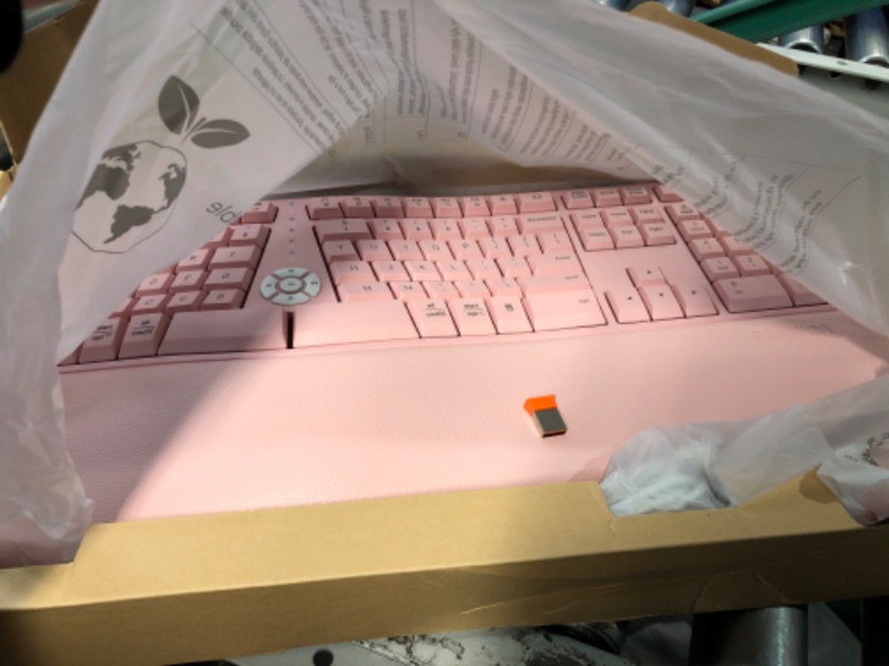 Photo 2 of MEETION Ergonomic Wireless Keyboard and Mouse, Ergo Keyboard with Vertical Mouse, Split Keyboard  Windows/Mac/Computer/Laptop, Pink Large Pink