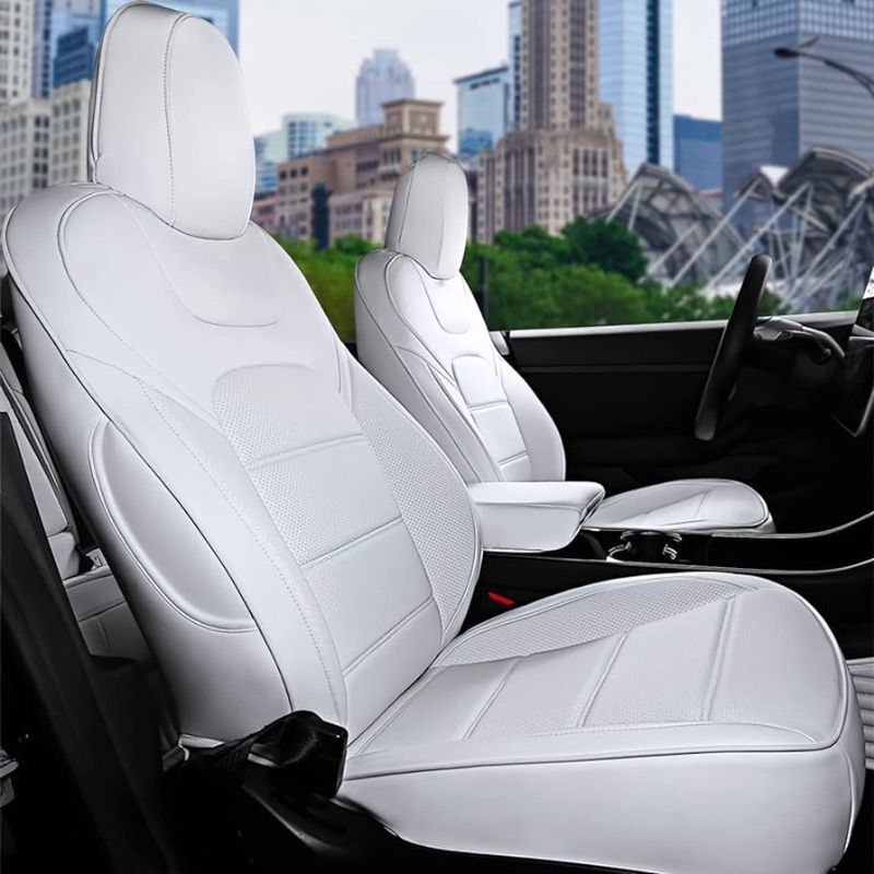 Photo 1 of Fit Tesla Model Y Car Seat Cover, Nappa Leather Seats Protector, Full Surround Customized Interior Accessories for 2019 2020 2021 2022 2023 (White)