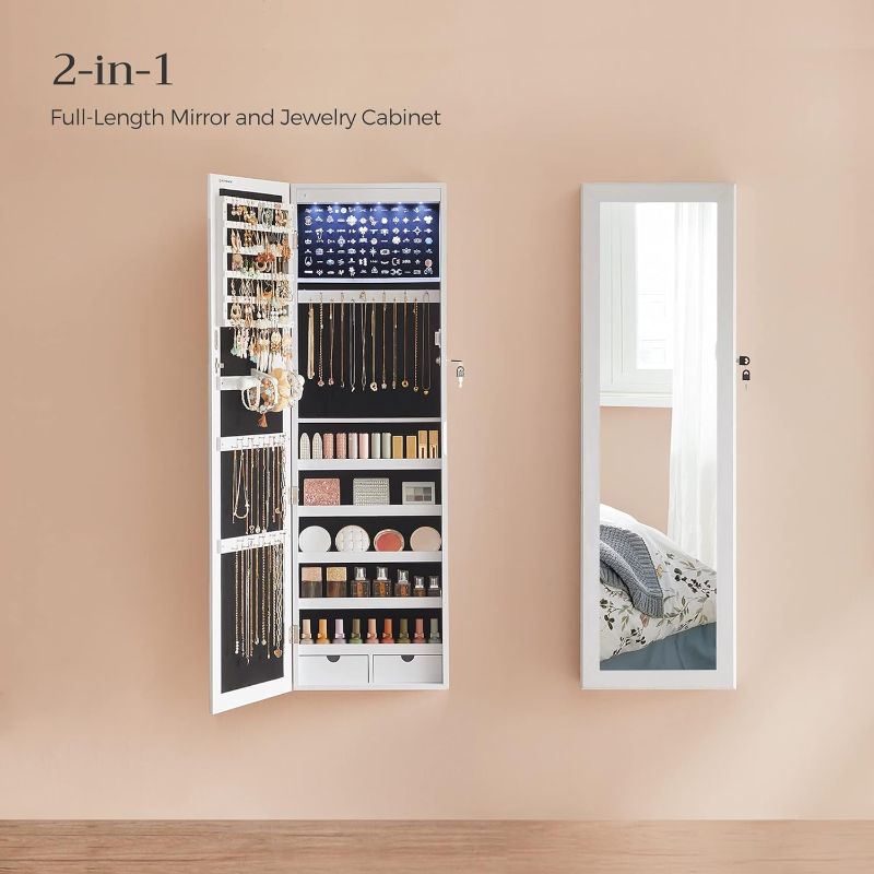 Photo 1 of  Mirror Jewelry Cabinet and Garden Kneeler Bundle, 47.2"H Lockable Wall/Door Mounted Jewelry Armoire Organizer 