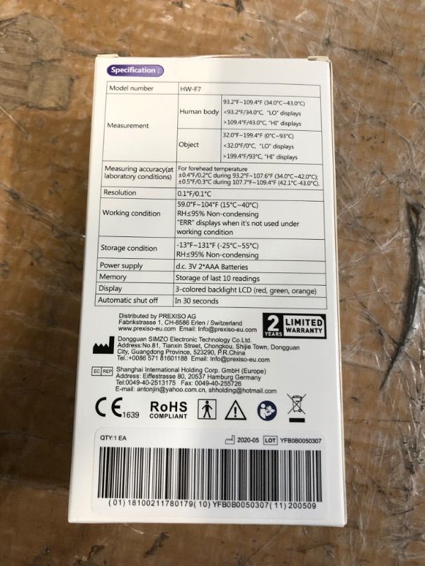 Photo 1 of Non-Contact Infrared Thermometer (Purple)
