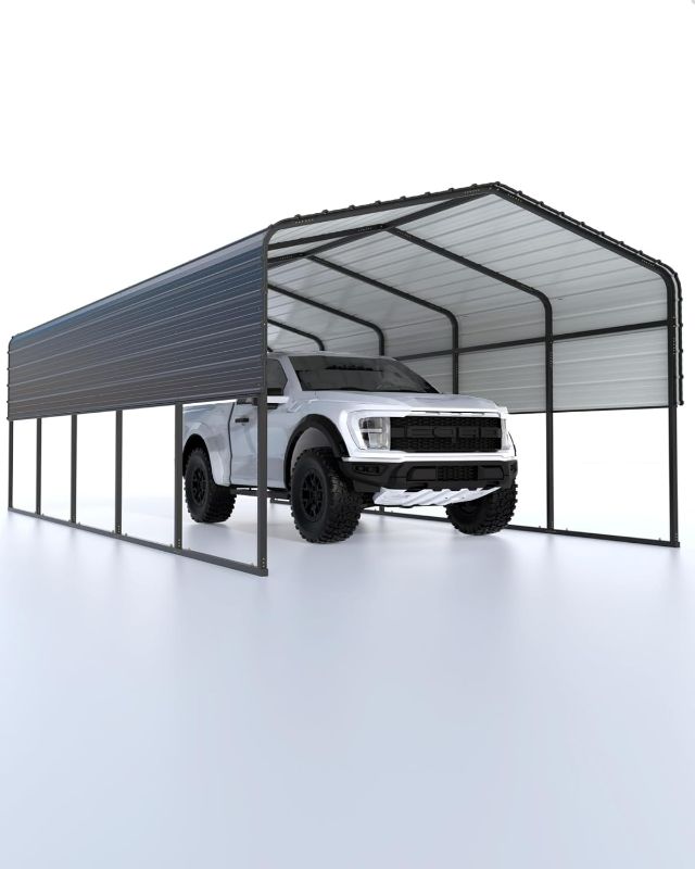 Photo 1 of **STOCK PHOTO ONLY** DEXSO Carport Heavy Duty Carport Canopy with Updated Frame Structure Galvanized Steel Roof, Metal Carport Garage for Pickup, Boat, Car and Tractors
