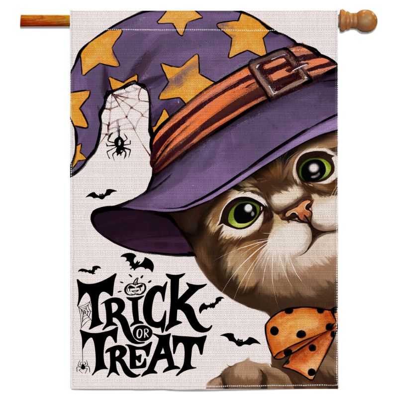 Photo 1 of  Halloween Cat Decor for Outside Flag with Rubber Stopper Stop and a Anti-Wind Clip, 28 x 40 (3pk bundle)