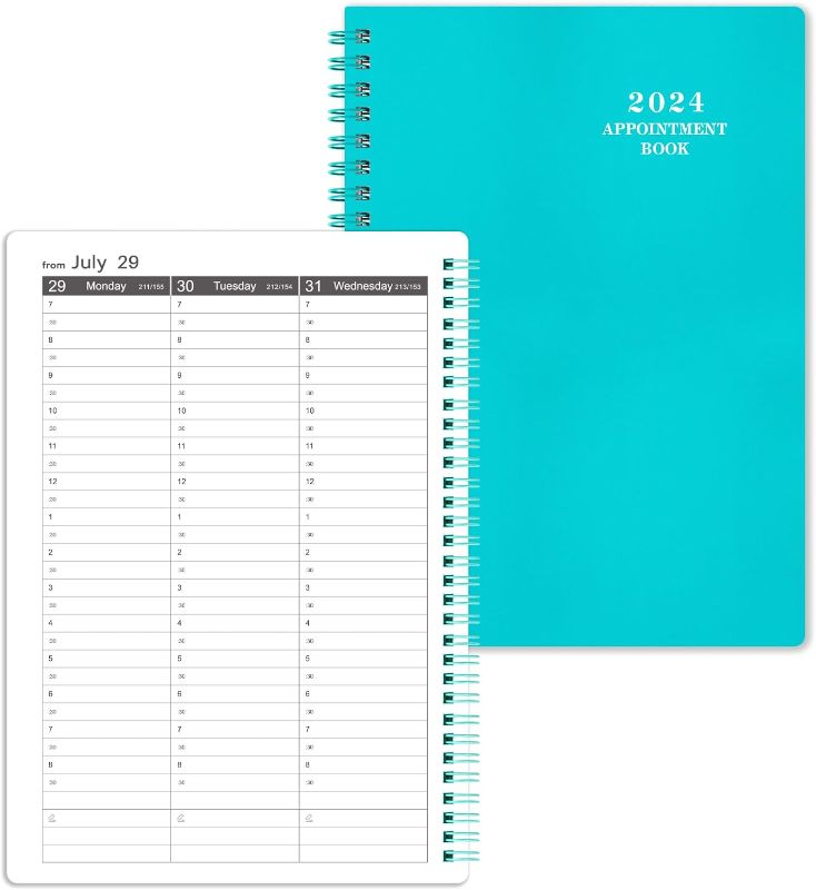 Photo 1 of 2024 Appointment Book & Planner - Daily Hourly Planner 2024, Jan 2024 - Dec 2024, 8.5" x 6.4", 30-Minute Interval, Lay - Flat, Round Corner, Twin-Wire Binding - Teal Green