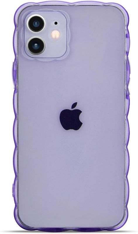 Photo 1 of Case Compatible with iPhone 12 6.1 Inches Clear Case Wave Frame Cute Design, Soft TPU Protective Cover(Clear Purple)
