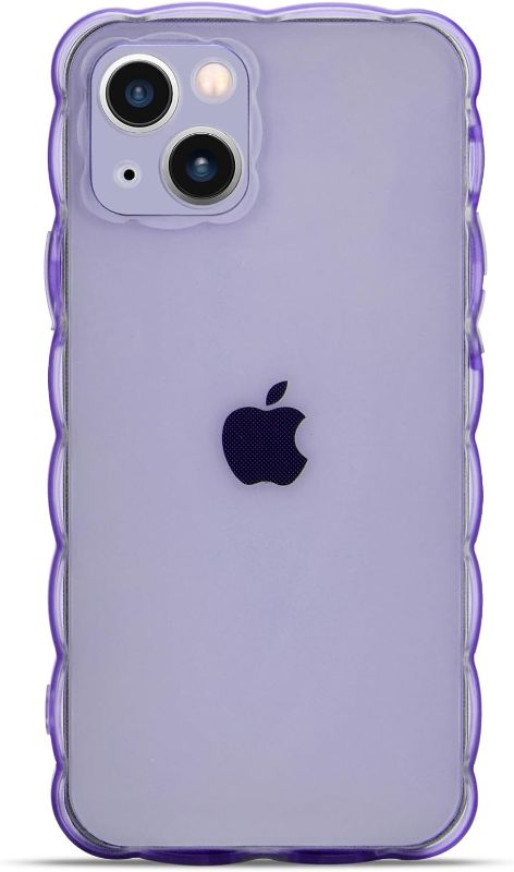 Photo 1 of Case Compatible with iPhone 13 6.1 Inches Clear Case Wave Frame Cute Design, Soft TPU Protective Cover(Clear Purple)
