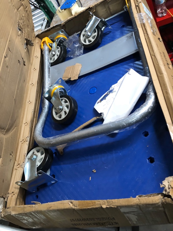 Photo 2 of **DAMAGE AND MISSING PARTS**
YSSOA Platform Truck with 880lb Weight Capacity and 360 Degree Swivel Wheels Blue 880 lb Capacity