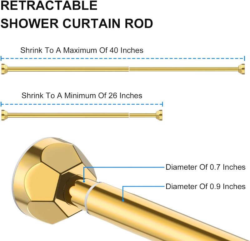 Photo 4 of (READ FULL POST) Ausemku Shower Curtain Rod - 26-40 Inches Adjustable Tension Curtain Rod, Stainless Steel