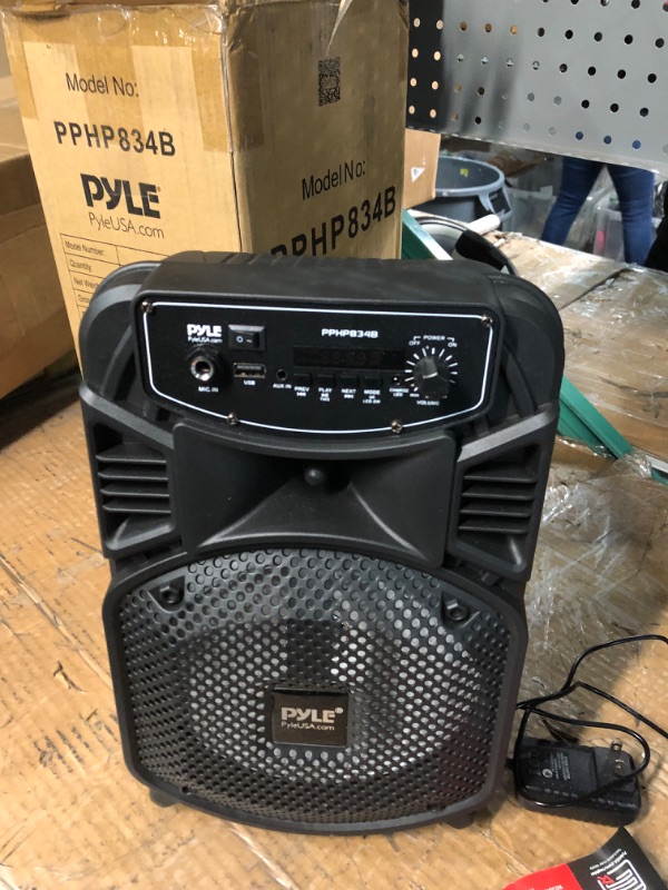 Photo 6 of Pyle Portable Bluetooth PA Speaker System-300W Rechargeable Indoor/Outdoor Bluetooth Speaker Portable System w/ 8” Subwoofer 1” Tweeter, Microphone in, Party Lights, MP3/USB, Radio, Remote PPHP834B