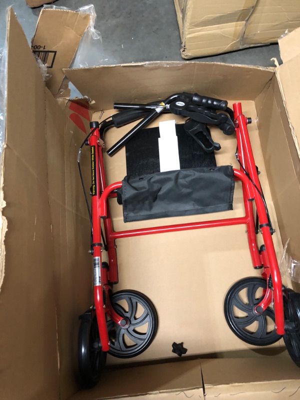 Photo 7 of *FOR PARTS ONLY* NON FUNCTIONAL
Drive Medical 10257RD-1 4 Wheel Rollator Walker With Seat, Steel Rolling Walker, Height Adjustable, 7.5" Wheels, Removable Back Support, 300 Pound Weight Capacity, Red