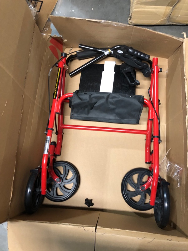 Photo 1 of *FOR PARTS ONLY* NON FUNCTIONAL
Drive Medical 10257RD-1 4 Wheel Rollator Walker With Seat, Steel Rolling Walker, Height Adjustable, 7.5" Wheels, Removable Back Support, 300 Pound Weight Capacity, Red