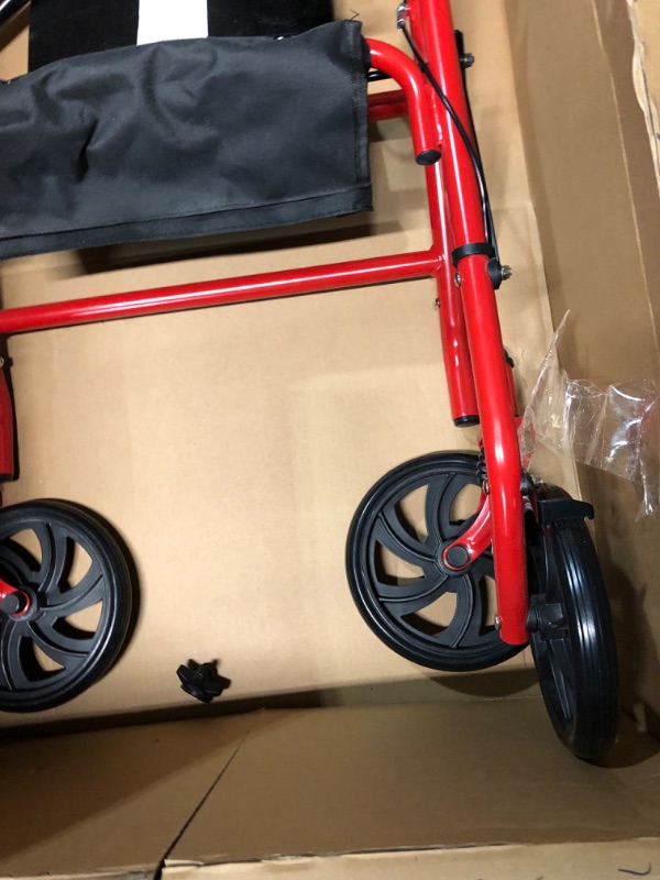 Photo 4 of *FOR PARTS ONLY* NON FUNCTIONAL
Drive Medical 10257RD-1 4 Wheel Rollator Walker With Seat, Steel Rolling Walker, Height Adjustable, 7.5" Wheels, Removable Back Support, 300 Pound Weight Capacity, Red