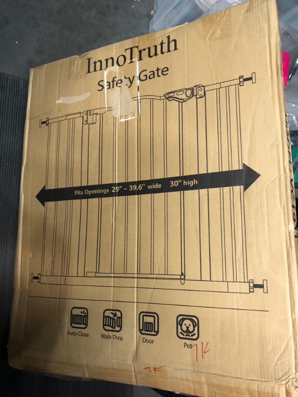 Photo 4 of *READ NOTES*
InnoTruth 29-39.6” Baby Gate for Stairs & Doorways, 30" Tall Pressure Mount Pet Gates, Easy Step Auto Close Both Sides Walk Thru Child Gate, Dual-Lock Safety Design and One-Hand Operation, Black Black 30" Tall