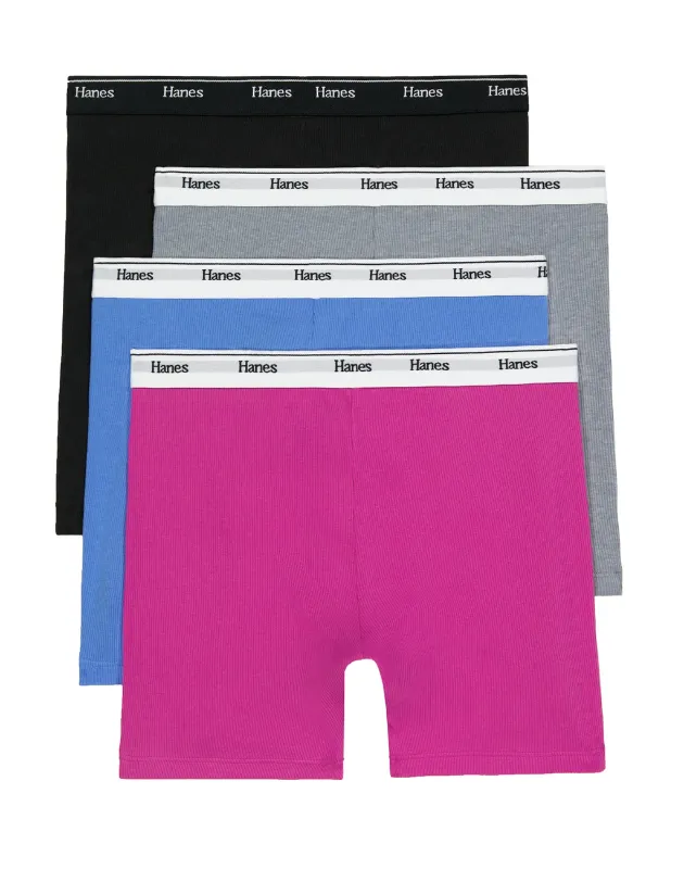 Photo 1 of (OPENED FOR INSPECTION)
Hanes Originals Women’s Mid-Thigh Boxer Brief Pack, Stretch Cotton Underwear, 4-Pack Large Fashion Color Mix