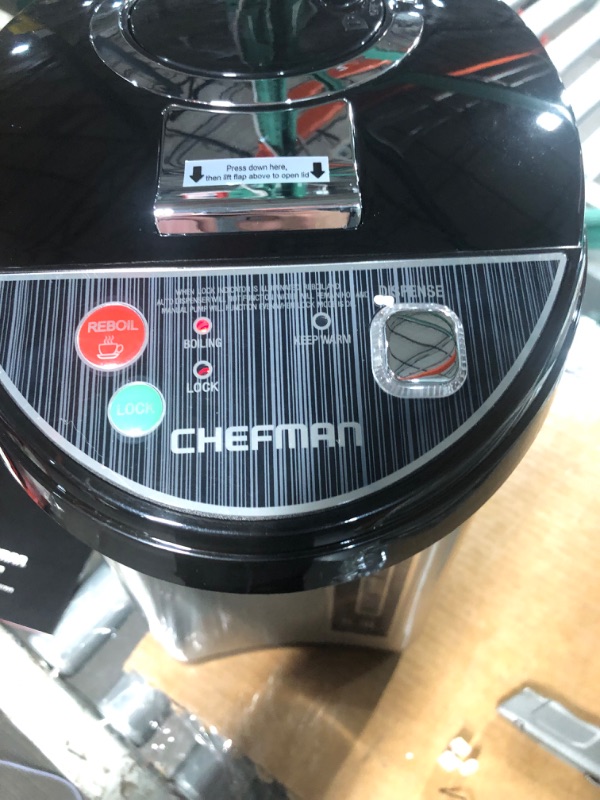 Photo 3 of (OPENED FOR INSPECTION)
Chefman Electric Hot Water Pot Urn w/Auto & Manual Dispense Buttons, 5.3L/5.6 Qt/30+ , Black 5.3 Liter Hot Water Pot + Tray, Blackz