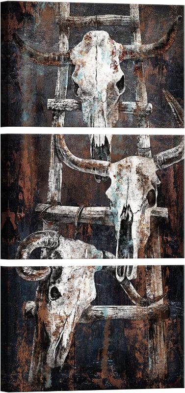 Photo 1 of (OPENED FOR INSPECTION)
WELMECO Rustic Brown Longhorn Cow Skull Painting Giclee Canvas Prints Art Retro Western Farmhouse Theme Picture Vintage Artwork 16x24x3