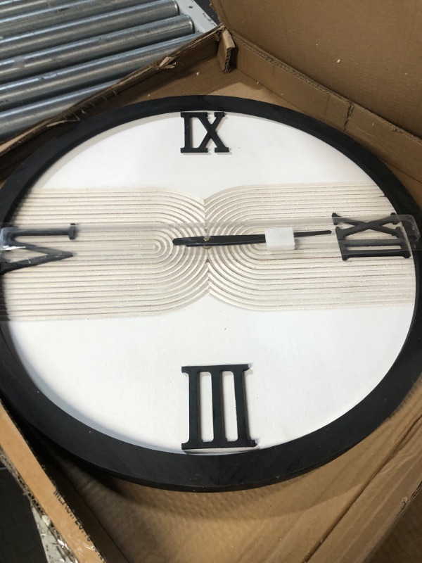 Photo 3 of ***NONREFUNDABLE - NOT FUNCTIONAL - FOR PARTS ONLY - SEE COMMENTS***
The White Wood Art Inspired Line Geometric Wall Clock with Black Accents