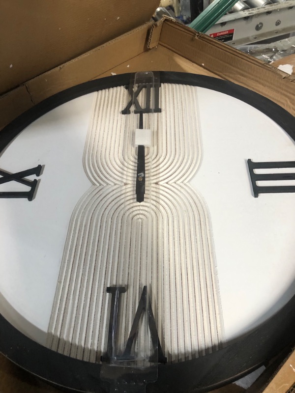 Photo 2 of ***NONREFUNDABLE - NOT FUNCTIONAL - FOR PARTS ONLY - SEE COMMENTS***
The White Wood Art Inspired Line Geometric Wall Clock with Black Accents