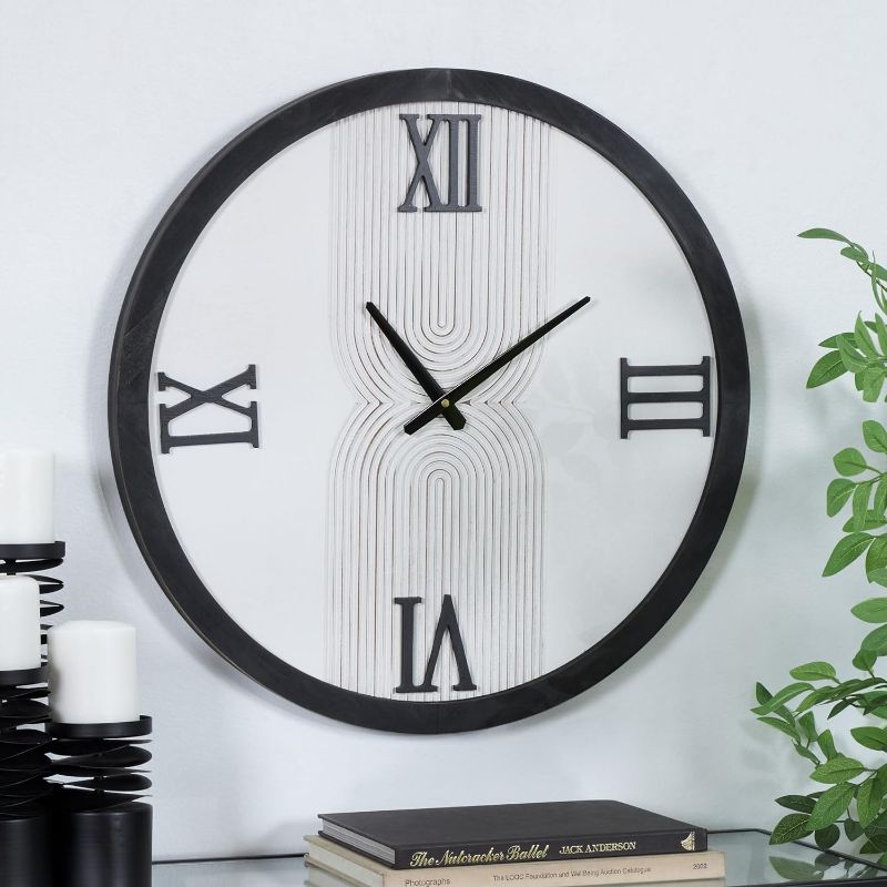 Photo 1 of ***NONREFUNDABLE - NOT FUNCTIONAL - FOR PARTS ONLY - SEE COMMENTS***
The White Wood Art Inspired Line Geometric Wall Clock with Black Accents