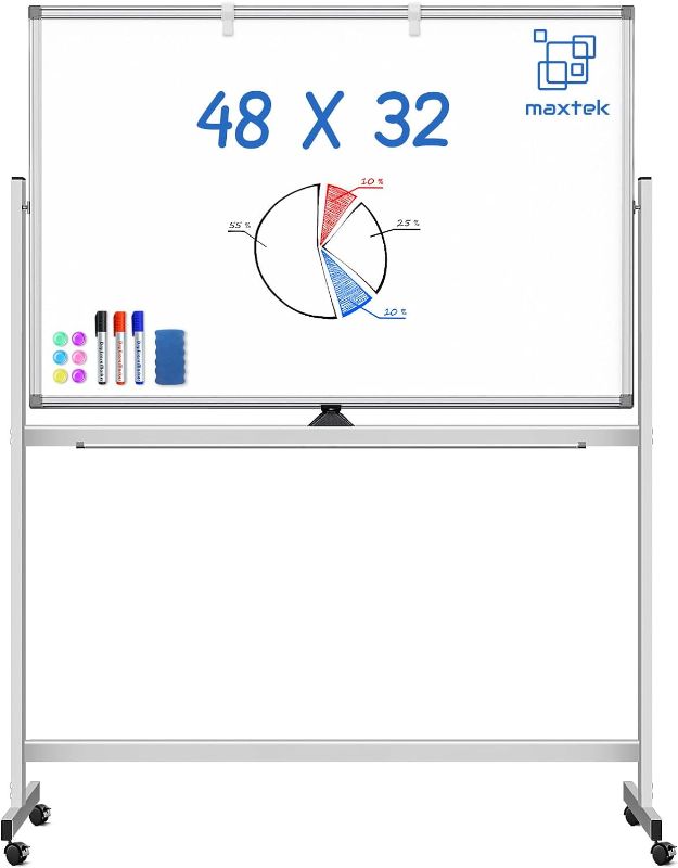 Photo 1 of (OPENED FOR INSPECTION)
Mobile Whiteboard 32 x 48 inches Height Adjustable Dry Erase White Board, Standing Easel Whiteboard on Wheels, white