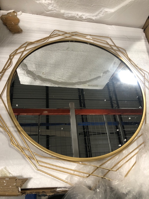 Photo 3 of **USED** Yamyeud 30 Inches Gold Circle Wall Mirror - Large Bathroom Round Mirrors Geometric Metal Frame Decorative Mirrors for Wall Decor, Bedroom, Living Room, Entryway Gold 30 Inches