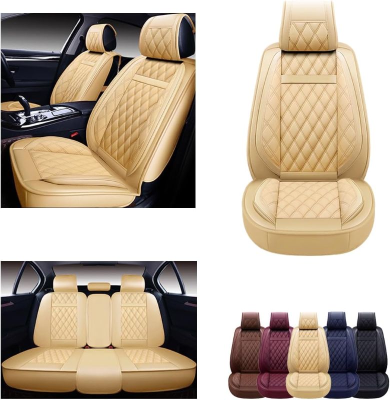 Photo 1 of OASIS AUTO Car Seat Covers Accessories Full Set Premium Nappa Leather Cushion Protector Universal Fit for Most Cars SUV Pick-up Truck, Automotive Vehicle Auto Interior Décor (OS-009 Black) FULL SET tan