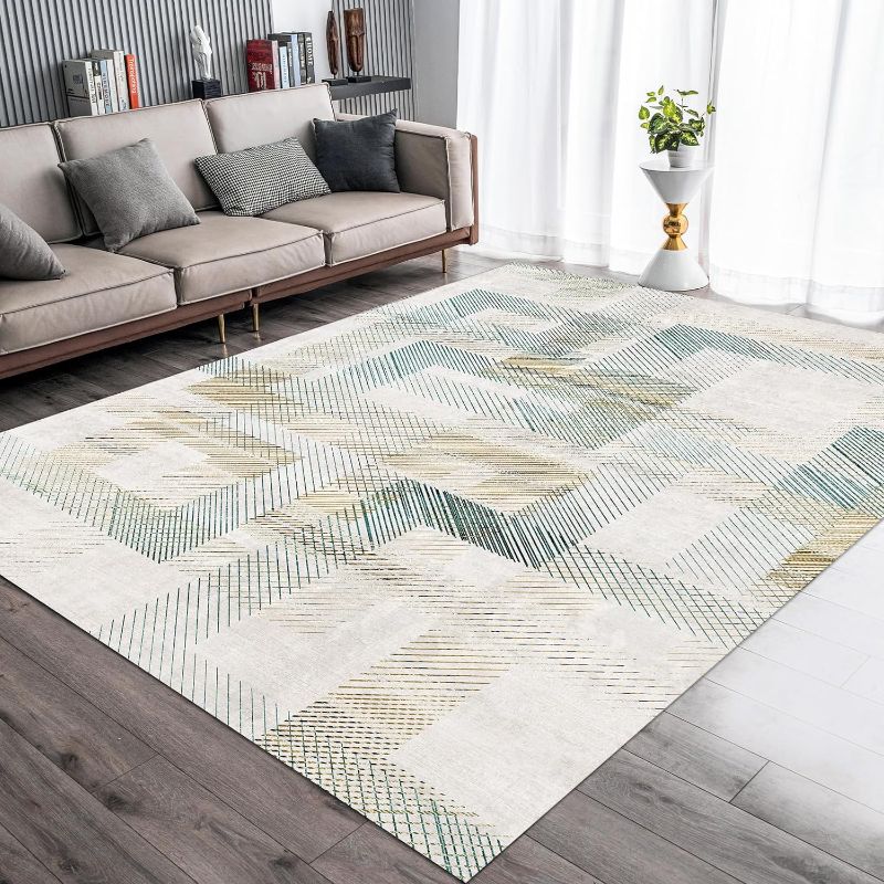Photo 1 of ** USED ** Washable Rug 8'x10' Abstract Machine Washable Rugs Ultra-Thin Area Rugs for Living Room Non Slip Stain Resistant Modern Large Carpet for Bedroom Dining Room Office Green Rug Washable (Green)