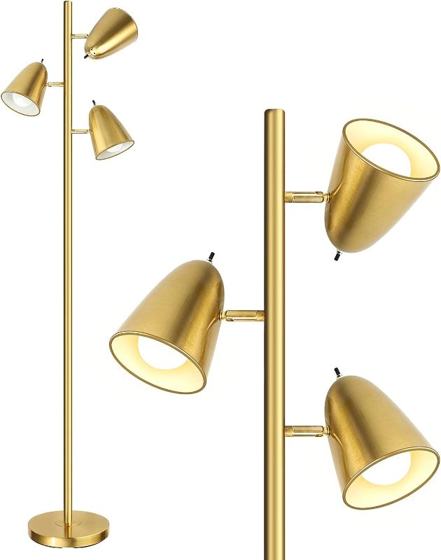 Photo 2 of 
QiMH Tree Floor Lamp with 3 Light Bulbs, Standing Tall Pole Lamps for Living Room Bedroom Office, Reading Stand up Lamps with 3 Adjustable Arms, Brushed Gold