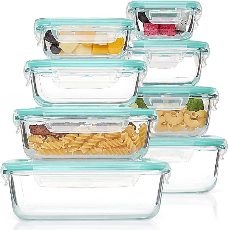 Photo 1 of Vtopmart 8 Pack Glass Food Storage Containers , Meal Prep , Airtight Bento Boxes with Leak Proof Locking Lids, for Microwave, Oven, Freezer and Dishwasher, BPA Free
