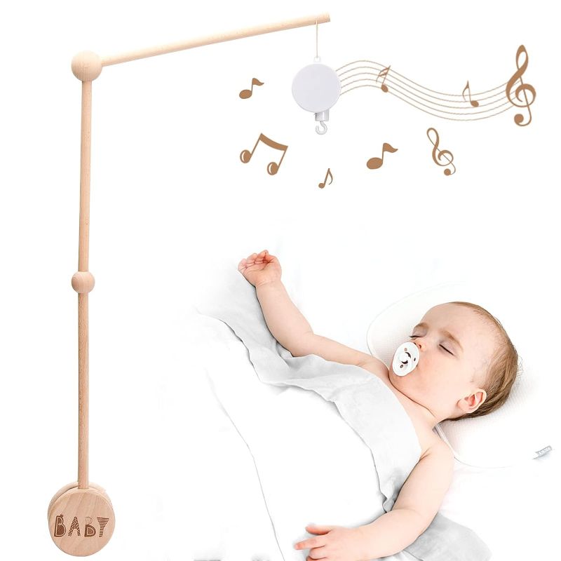 Photo 1 of (H)JETM·HH Baby Crib Mobile Arm Wooden Holder 30 inch Beech Hangers with Rotating Music Box Nursery Decor Attachment Safe Anti Slip Set