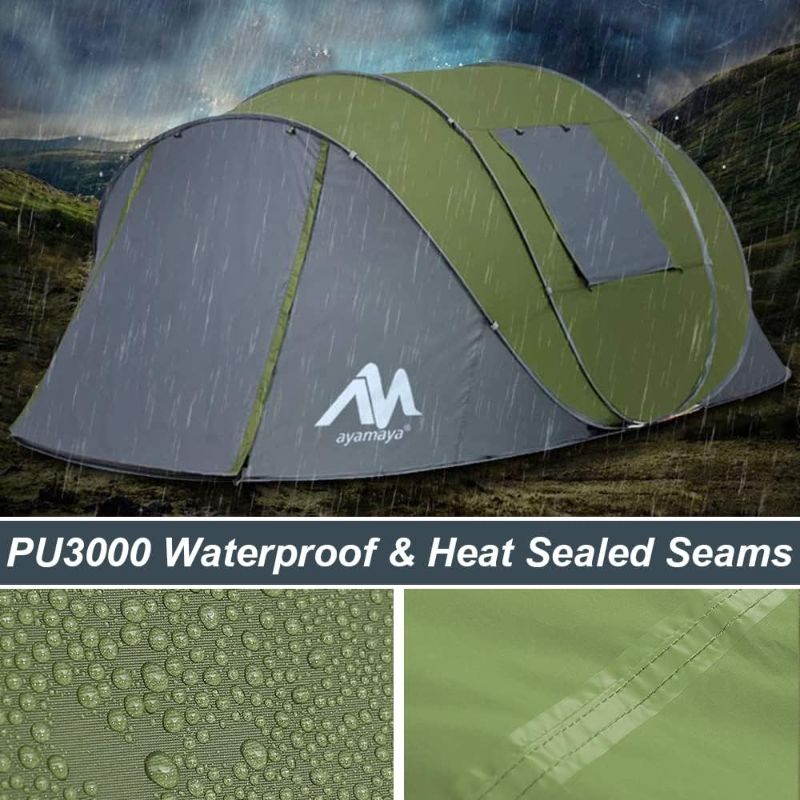Photo 1 of  6Person Easy Pop Up Tents for Camping - AYAMAYA Double Layer Waterproof Instant Tent with Vestibule & Porch, Large Size Family Tent Automatic Setup for 4-6 People Camping Hiking (Poles Included)