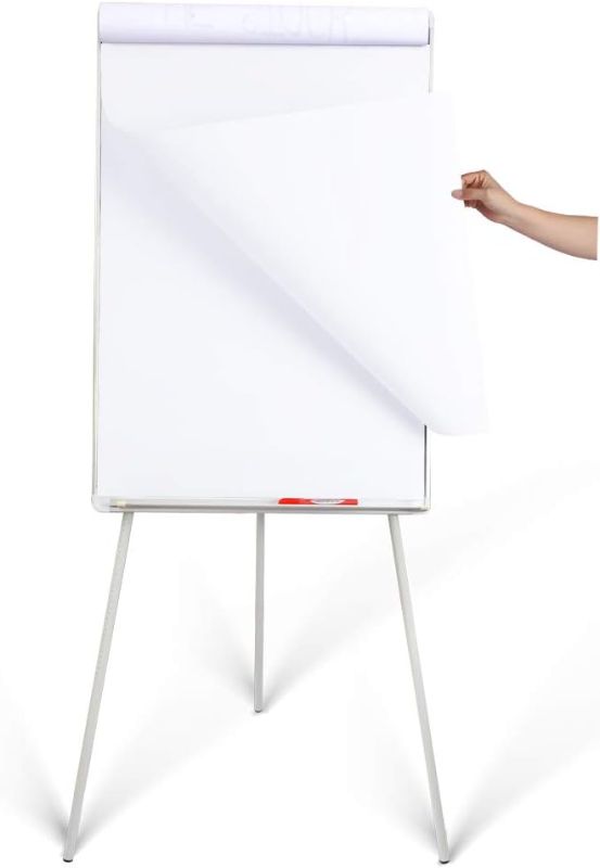 Photo 1 of DexBoard Dry Erase Easel 24" x 36"|Height Adjustable Magnetic White Board Easel with Tripod Stand|Office Presentation Board w/Flipchart Pad, Magnets & Eraser, White