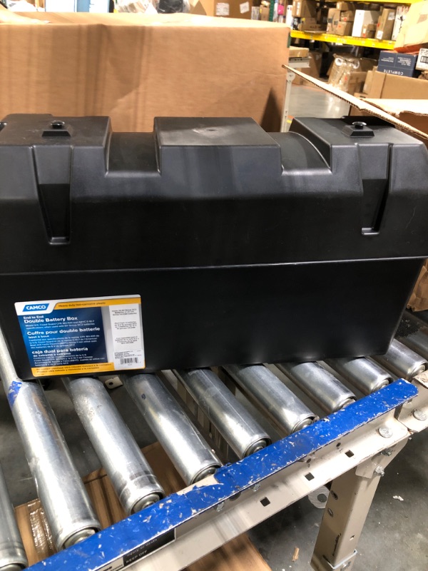 Photo 2 of Camco Heavy Duty Double Battery Box with Straps and Hardware - Group GC2 | Safely Stores RV, Automotive, and Marine Batteries | Measures Inside 21-1/2" x 7-3/8" x 11-3/16" | (55375) Frustration Free Packaging Double Battery Box