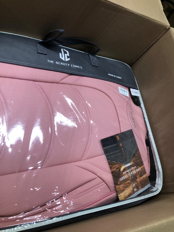 Photo 2 of NS YOLO Full Coverage Car Seat Covers Universal Fit for Cars SUVs Pick-up Trucks with Waterproof Leatherette in Automotive Vehicle Interior Accessories (Pink, Full Set) Pink full set