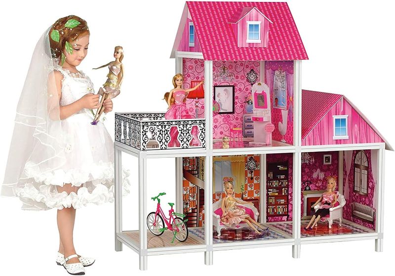 Photo 1 of 39'' Large Dollhouse with Furniture&Dolls Accessories, 2-Story Doll House, Toddler Play House, Birthday Xmas Toy Gifts for Girls Kids Aged 3 4 5 6 7 8 9+