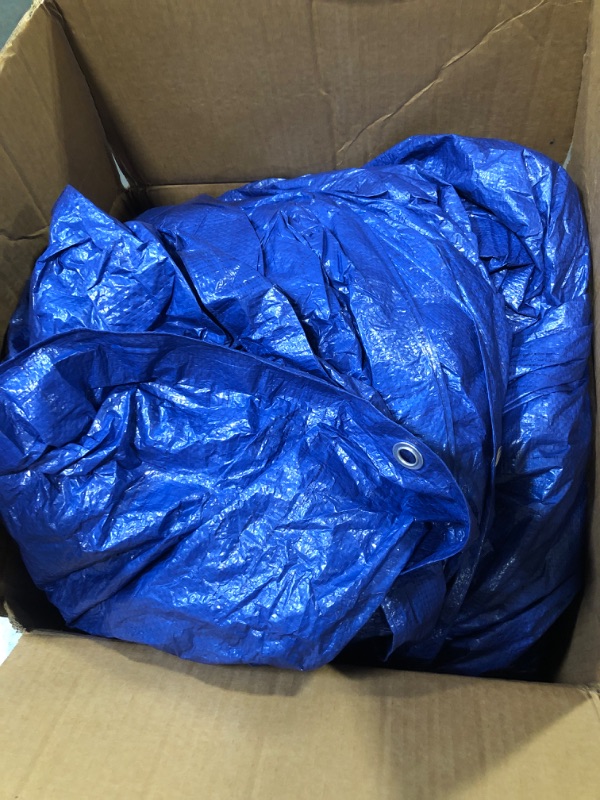 Photo 2 of *** (Unsure of Size, LARGE)
Finished Size Feet Blue Poly Tarp , Multipurpose Protective Cover for Camping, Tent, Boat, RV, Car  Blue/Blue 