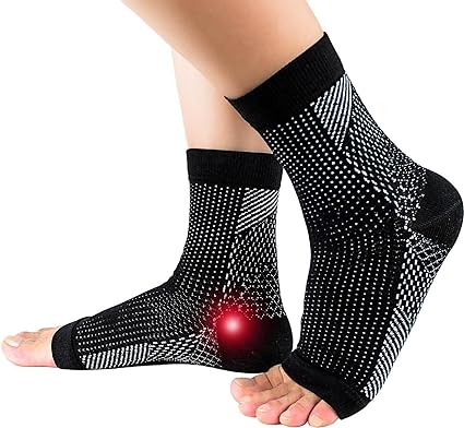 Photo 1 of 3 Pairs Neuropathy Socks for Women and Men, Soothe Socks for Neuropathy Pain, Toeless Compression Ankle Socks, Ankle Brace Plantar Fasciitis Relief(L/XL, Black) Black-3pcs